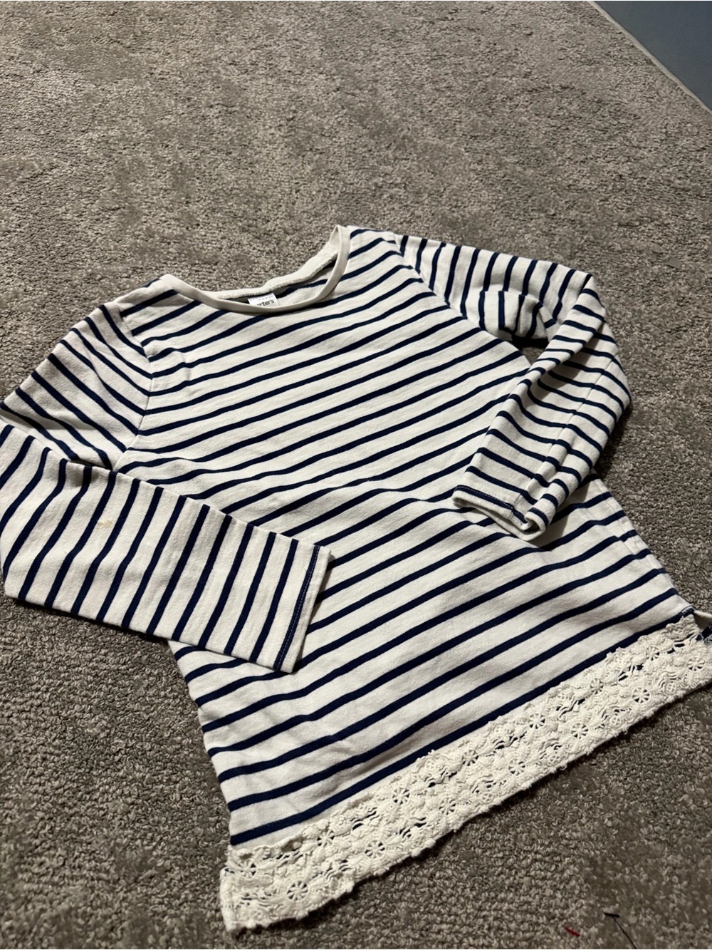 Carter’s 100% cotton young girls navy and white long sleeve stitched details 8